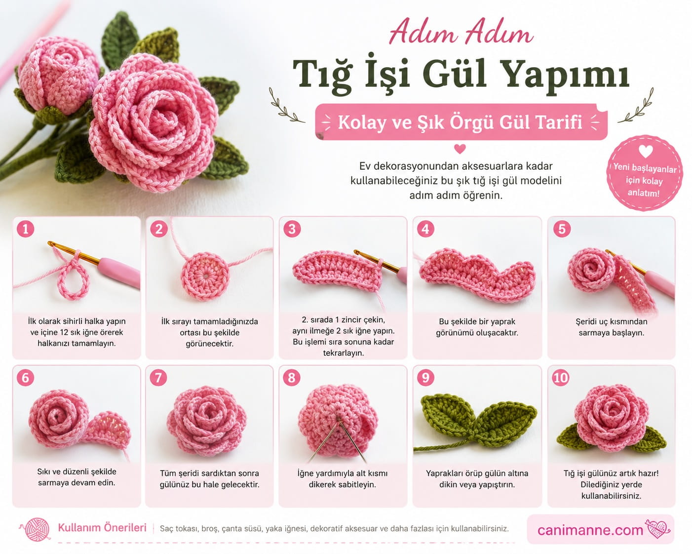 Adım adım tığ işi gül yapımı1 (2