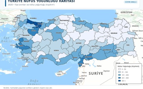 Türkiye Nüfus Yoğunluğu Haritası 2025: İlçe İlçe