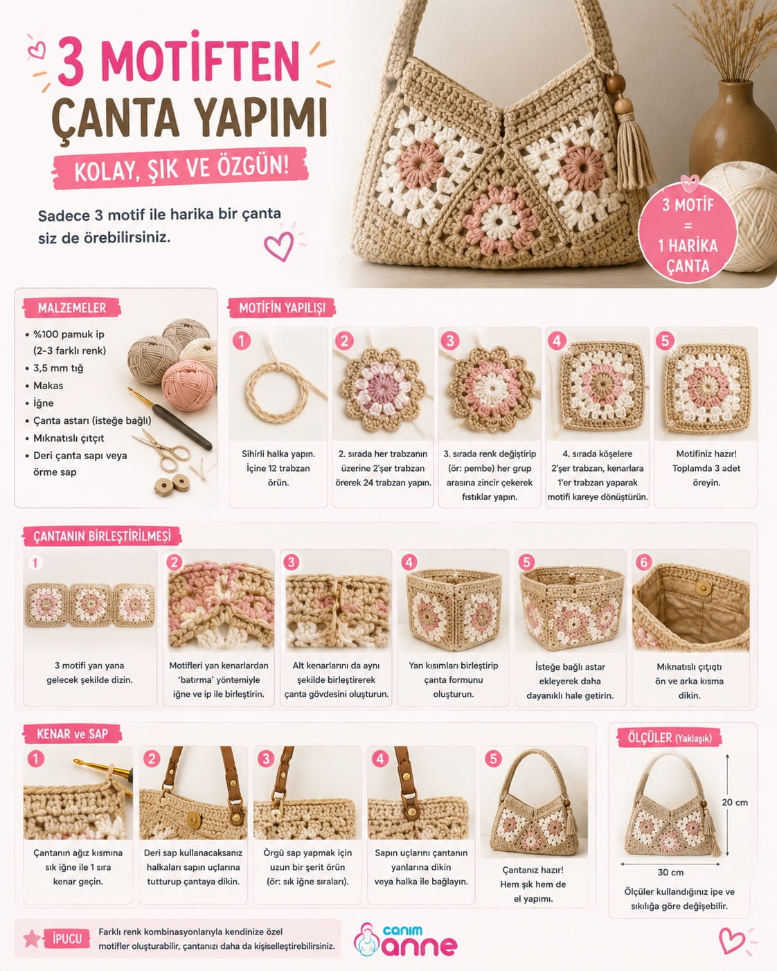 3 motiften çanta yapımı tutorialı 2