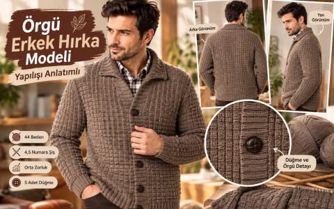 Örgü Yetişkin Erkek Hırka Modeli Yapılışı: 44 Beden Anlatımlı Tarif